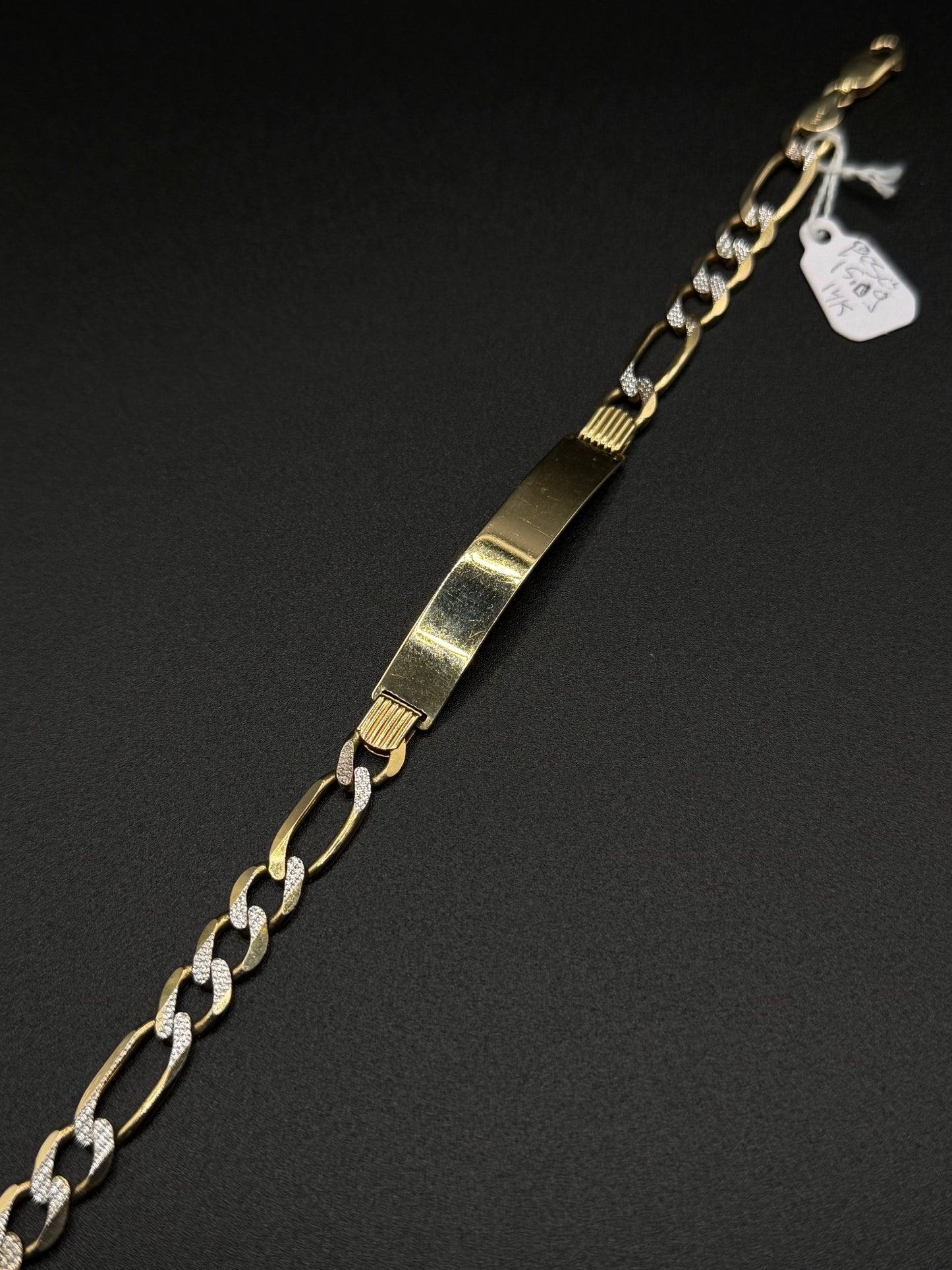 14K Gold ID Diamond Cut Figaro Bracelet