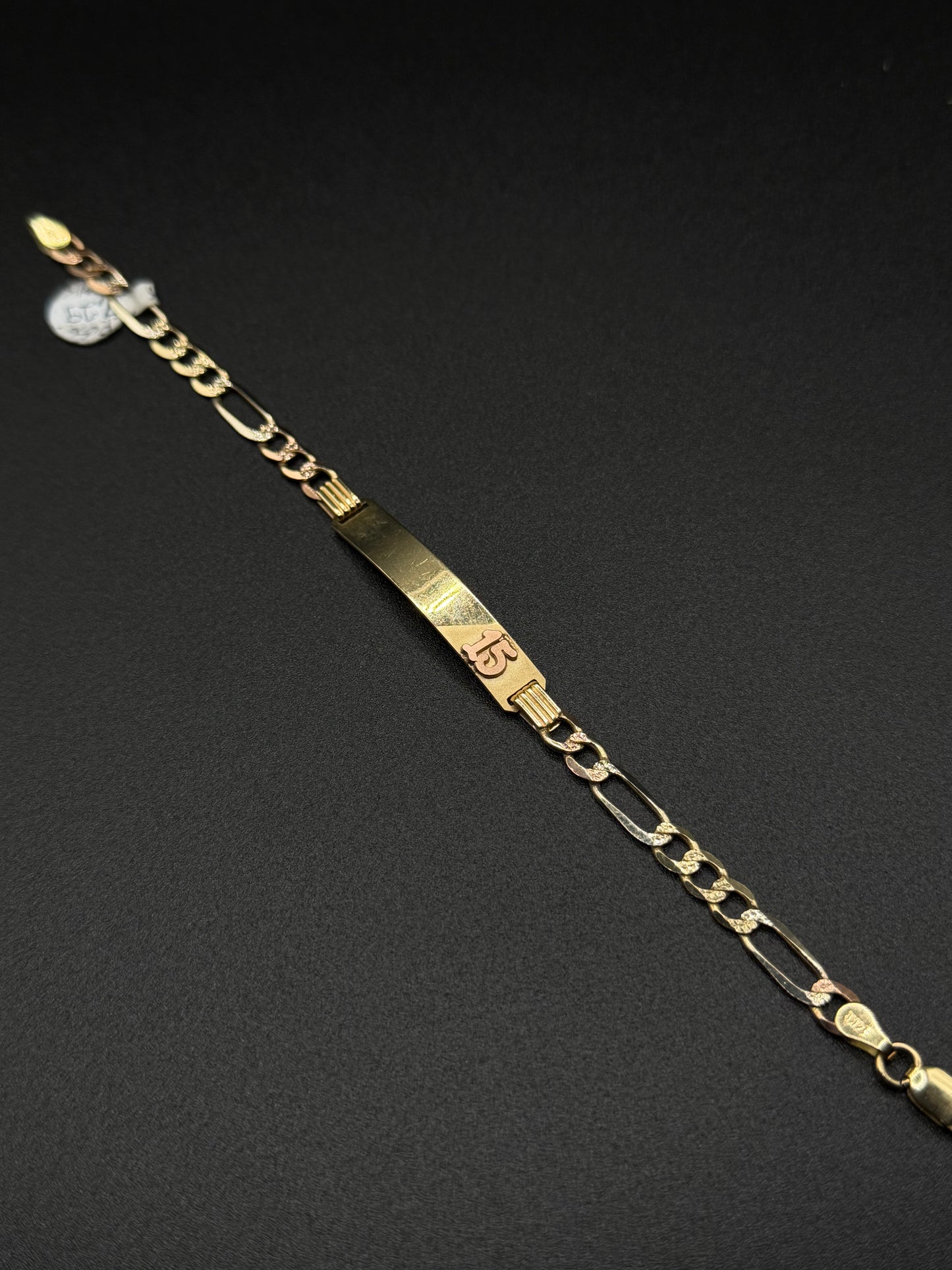 14K Gold Quince ID Figaro Bracelet