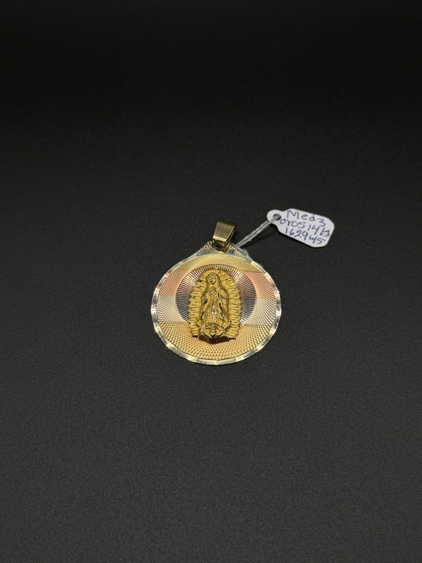 14K Gold 3 Tone Virgin Mary Medallion