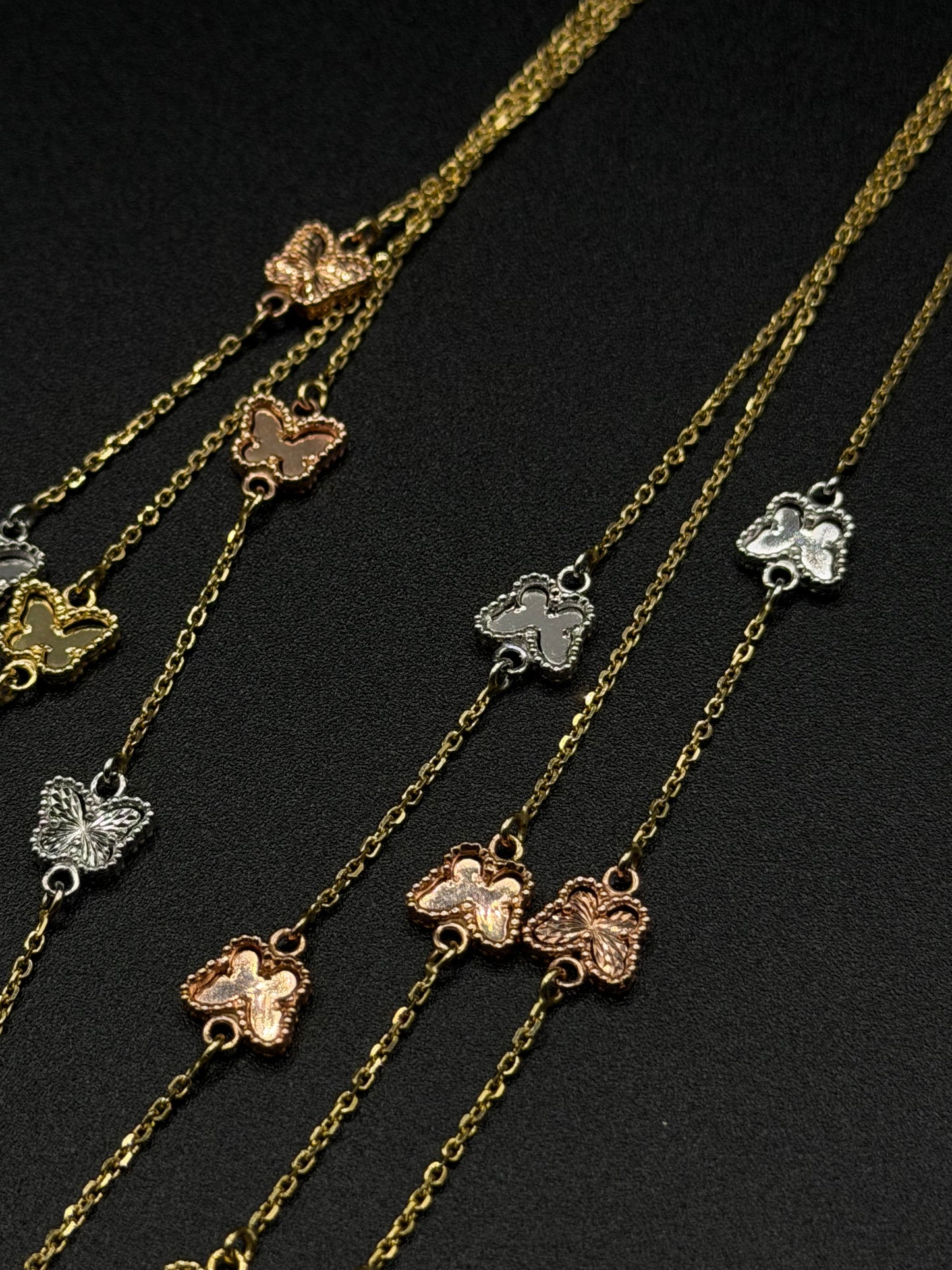 14K Gold 3 Tone Butterfly Necklace
