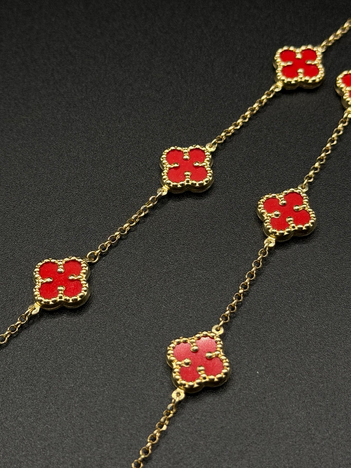 14K Gold Red Clover Necklace