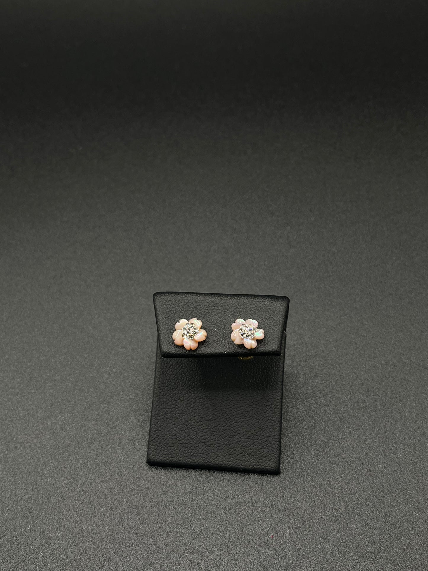14K Gold Stud Pink Peral Rose Earrings