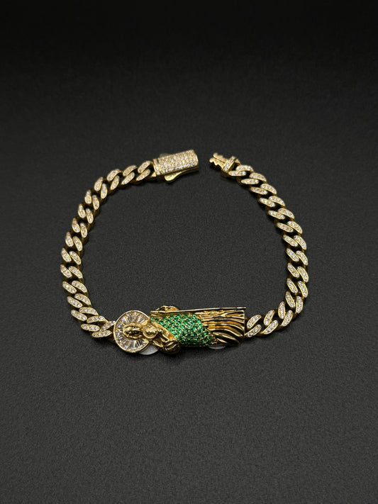 14K Gold San Judas Iced Out Monaco Bracelet