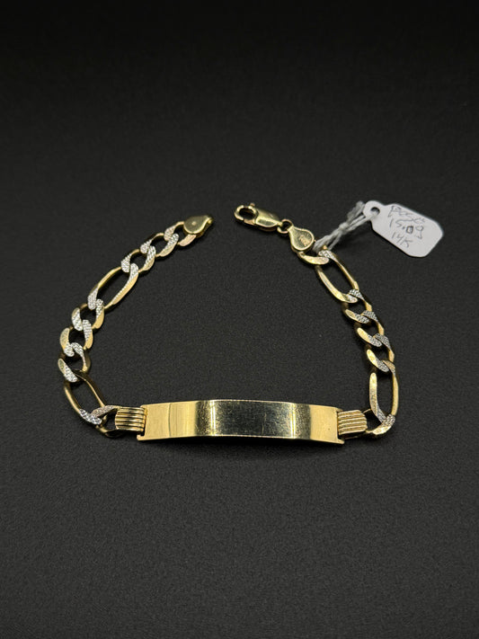 14K Gold ID Diamond Cut Figaro Bracelet