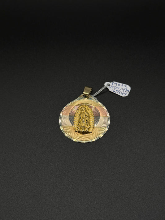 14K Gold 3 Tone Virgin Mary Medallion