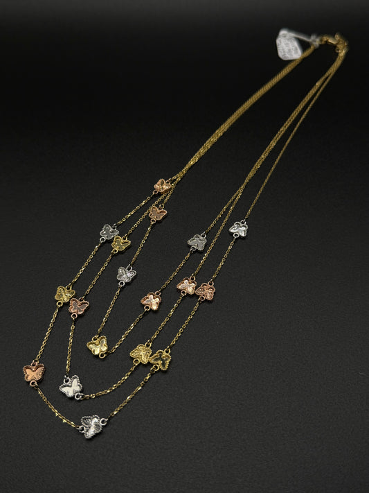 14K Gold 3 Tone Butterfly Necklace