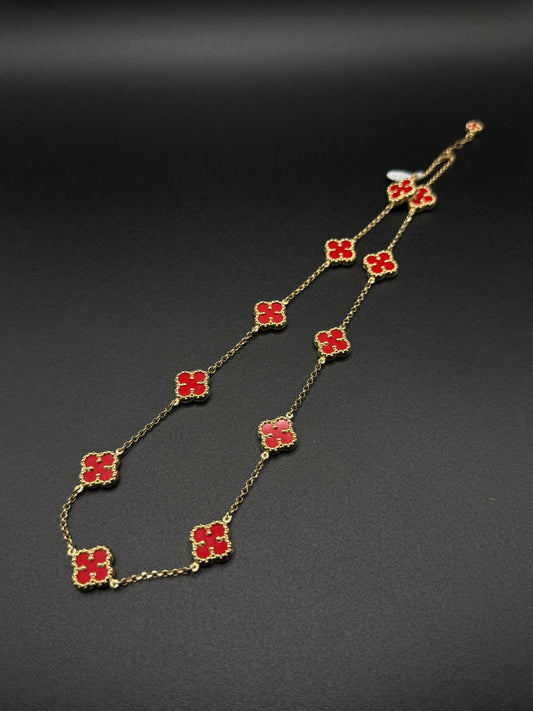 14K Gold Red Clover Necklace