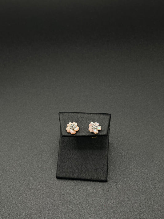 14K Gold Stud Pink Peral Rose Earrings