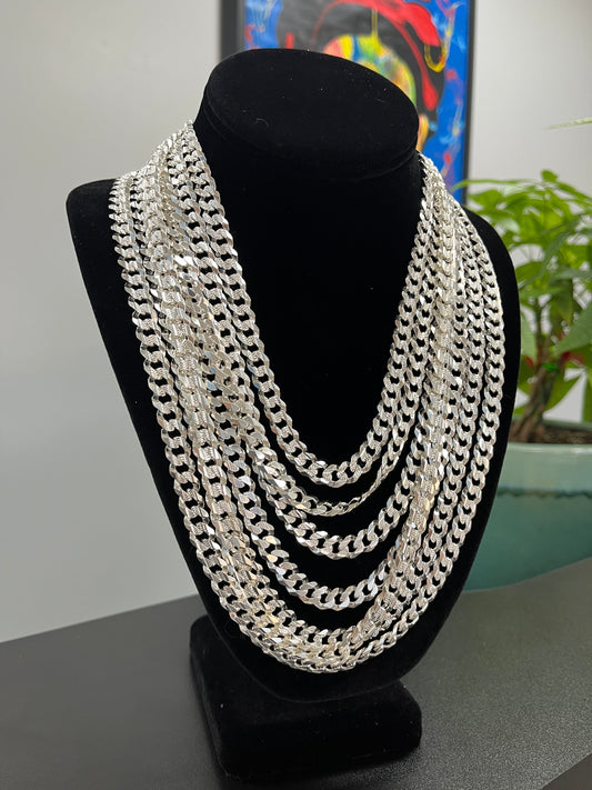 925 Silver Thick Diamond Cut Cuban Chains