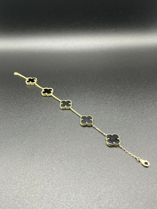 14K Gold Black Clover Bracelet